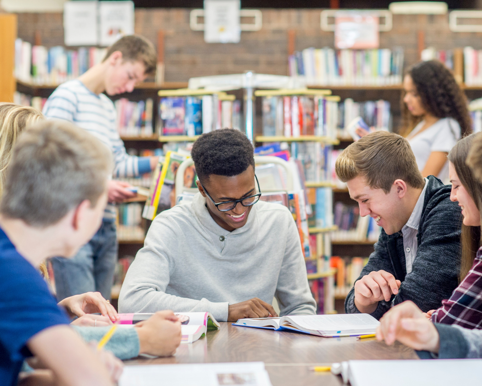 students studying in libary